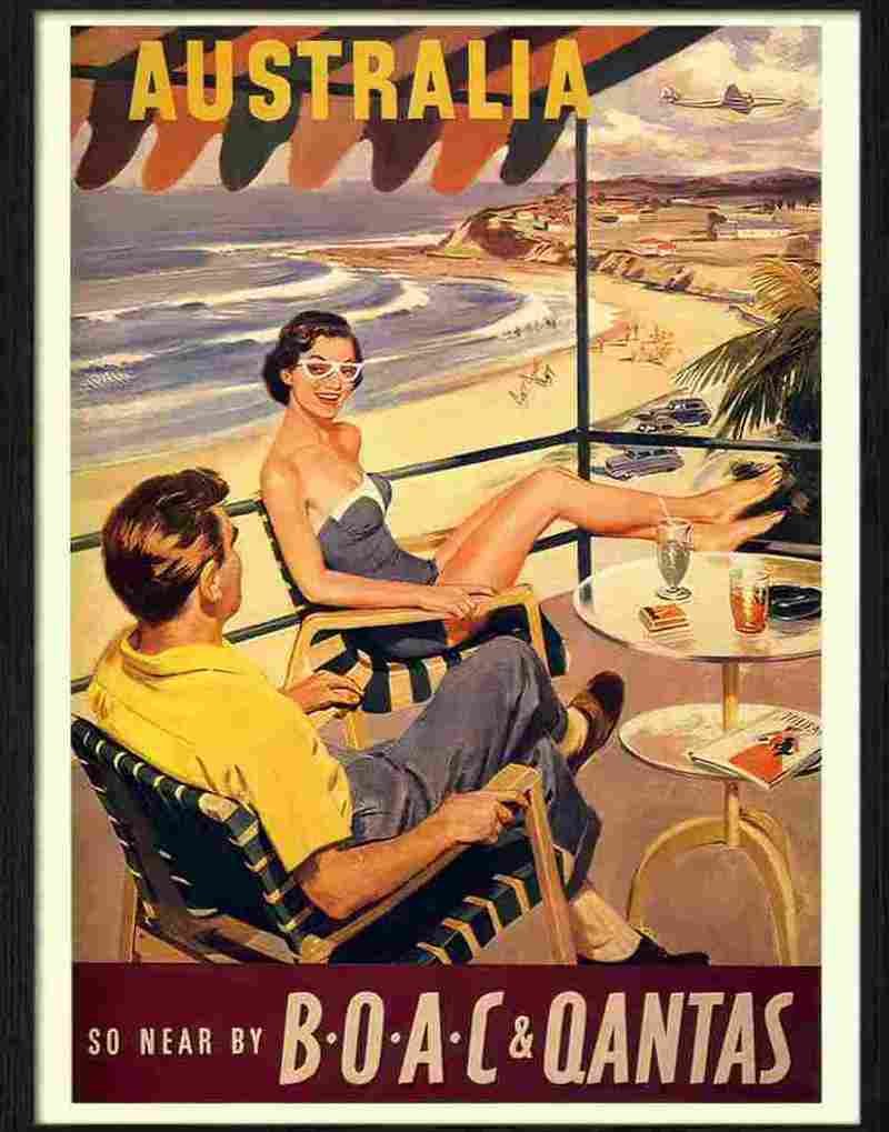 0 fly to australia 1950s Advert A4 Photo Print