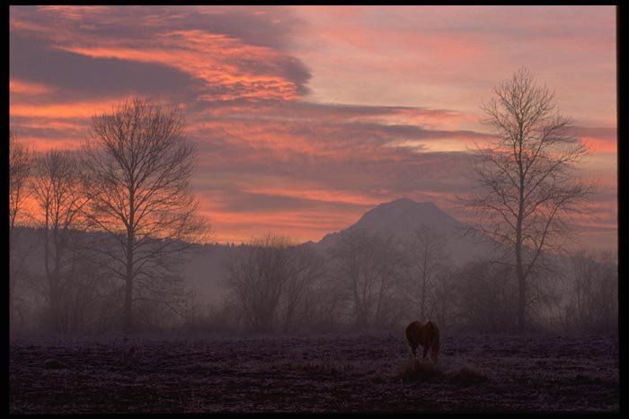 001001 Dawn Behind Mountain And Lake A4 Photo Print