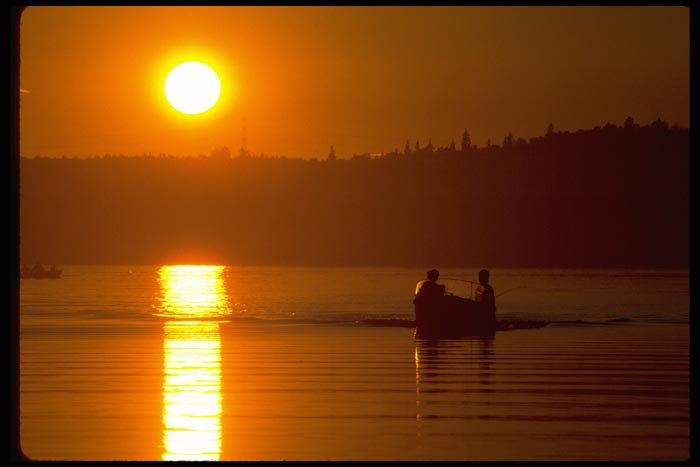 001010 Sun Setting Over Lake Fishermen A4 Photo Print