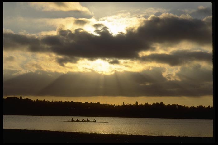 001022 Sunset Silhouetting Rowing Shell A4 Photo Print