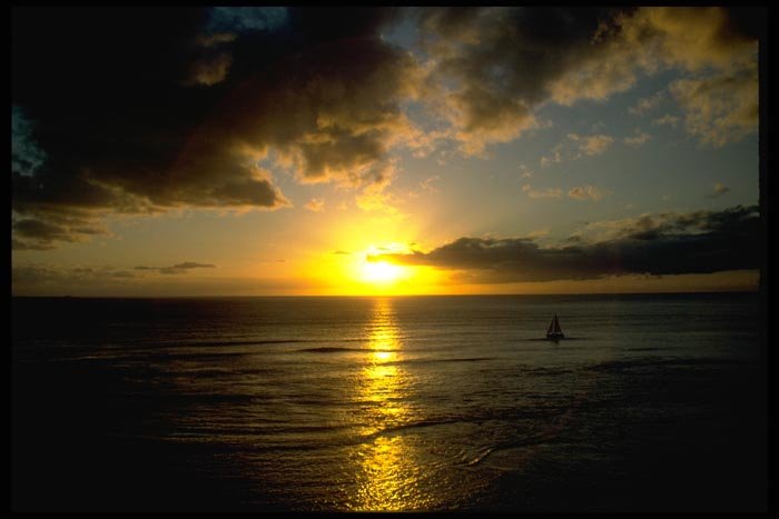 001041 Yellow Sun Reflected, Sailboat A4 Photo Print