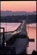 001050 Dawn On Floating Bridge With Headlights A4 Photo Print