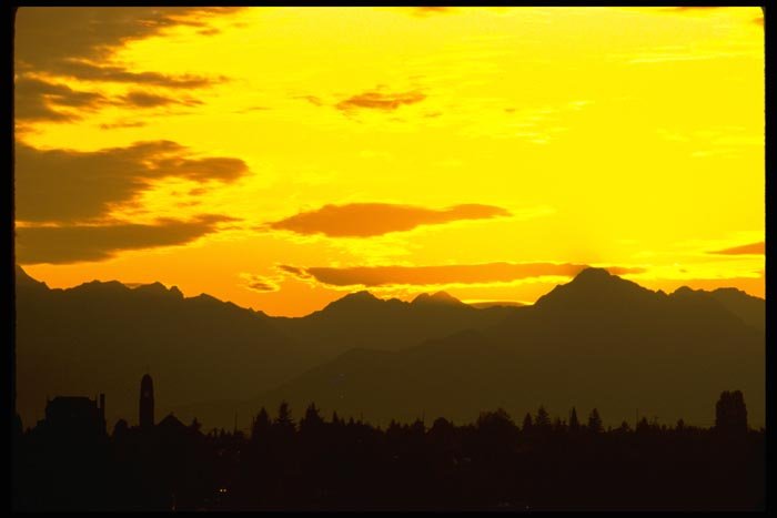 001051 Yellow Sunset Behind Mountains A4 Photo Print