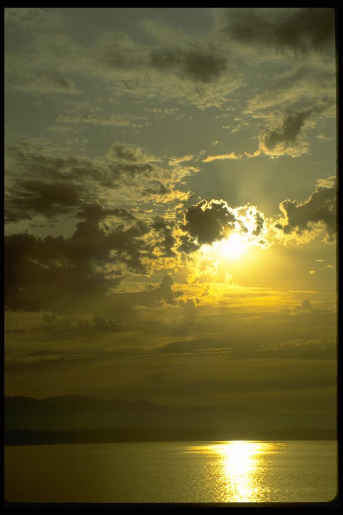 001068 Yellow Sun Reflected On Bay A4 Photo Print