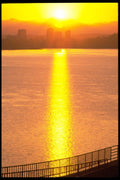001078 Double Yellow Sun Over City On Bay A4 Photo Print