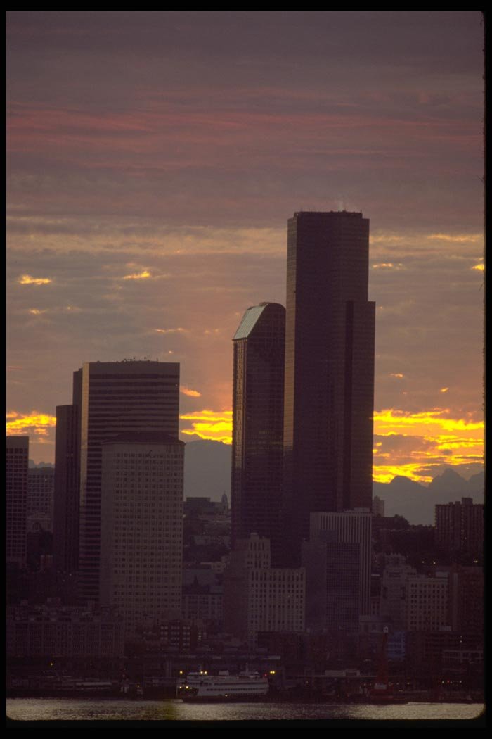 001080 Dawn Behind Buildings. A4 Photo Print