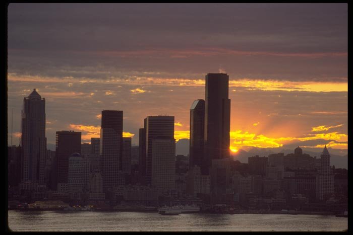 001081 Dawn Breaking Over City, Ferries A4 Photo Print