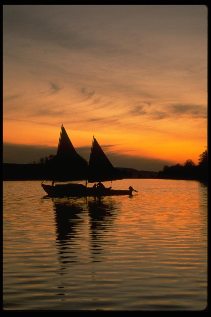 001093 Silhouetted Sailboats At Sundown A4 Photo Print