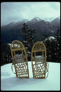 002018 Snowshoes In Front Of Peaks A4 Photo Print