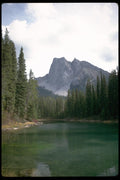 002051 Green Lake, Trees And Mountain Peak A4 Photo Print