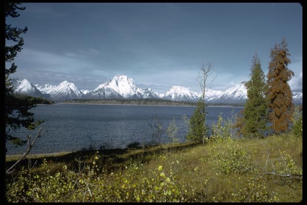 002064 Snowcapped Mountains, Large Lake A4 Photo Print