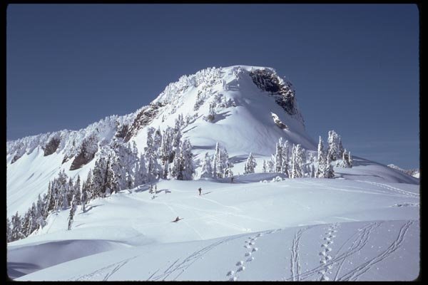 002069 Snowcapped Rock, Tracks And Shadows A4 Photo Print