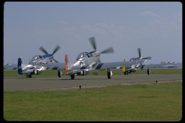 003003 Three P51 Mustangs Taking Off A4 Photo Print