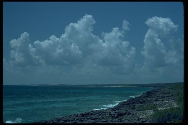 005053 Fluffy Clouds Over Green Sea A4 Photo Print
