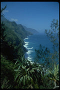 005082 Steep Rugged Green Coast A4 Photo Print