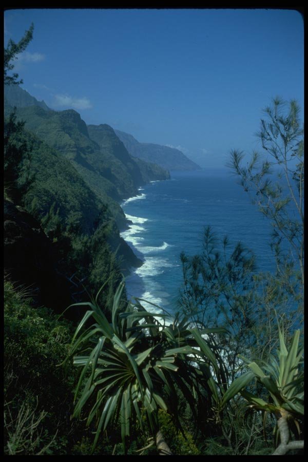 005082 Steep Rugged Green Coast A4 Photo Print