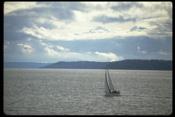 007037 Sloop In Shimmering Harbour A4 Photo Print