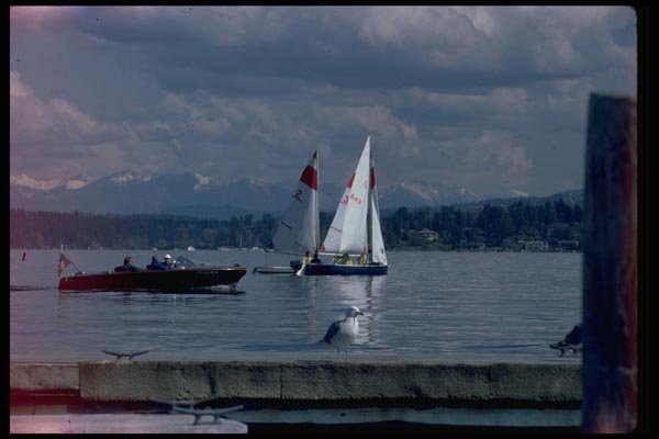 007038 Sailboats And Powerboat A4 Photo Print