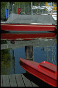 007047 Red Sailboat Covered At Dock A4 Photo Print