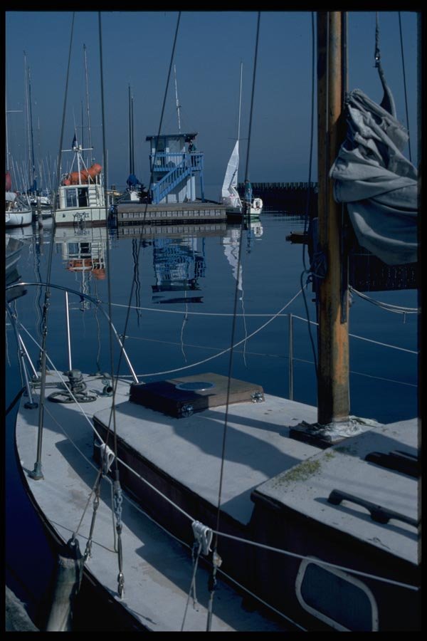 007071 Sailboats Moored With Bridge A4 Photo Print
