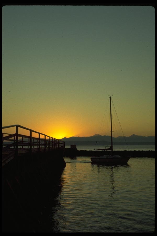 007086 Sloop Coming Into Port At Sunset A4 Photo Print