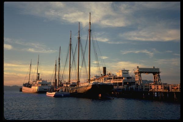 007095 Tall Ship Next To Ferry Dock A4 Photo Print