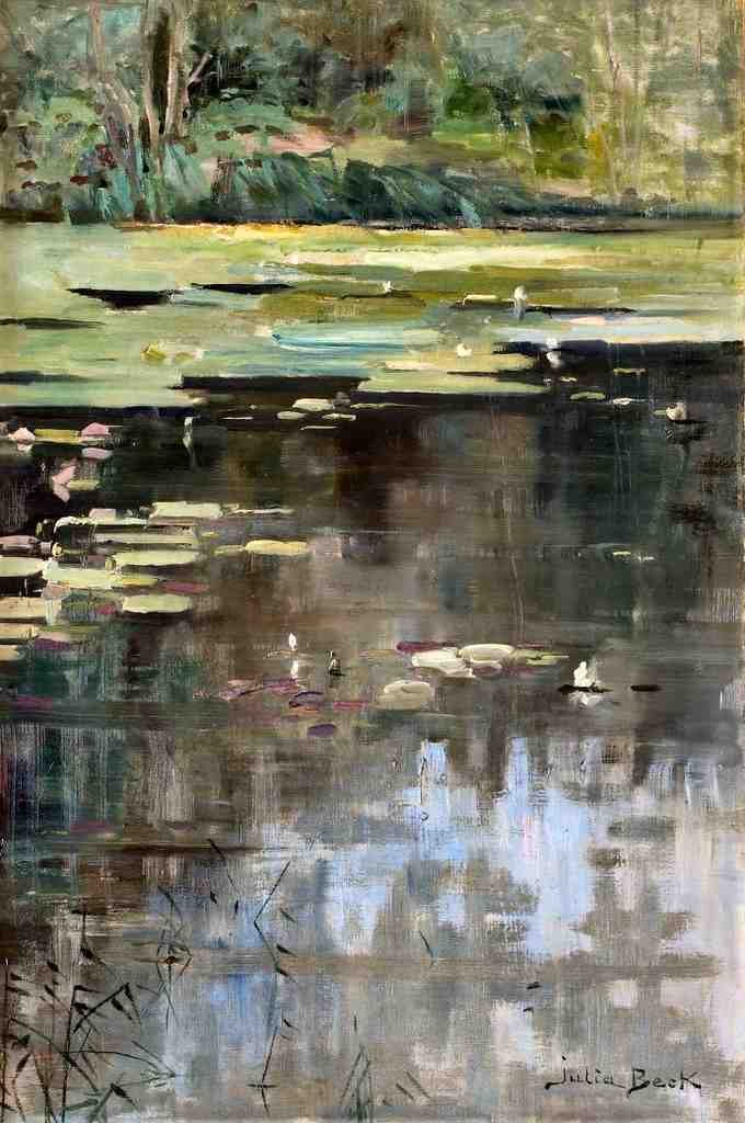 013 Beck Julia River Landscape With Water Lilies Probably 1880s Vintage A4 Photo Print