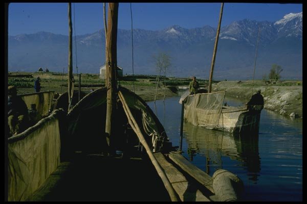 015060 Boats Dal Lake, Yunnan Province A4 Photo Print