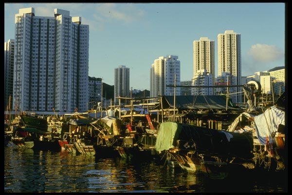 015085 Boats In Harbor, Hong Kong A4 Photo Print