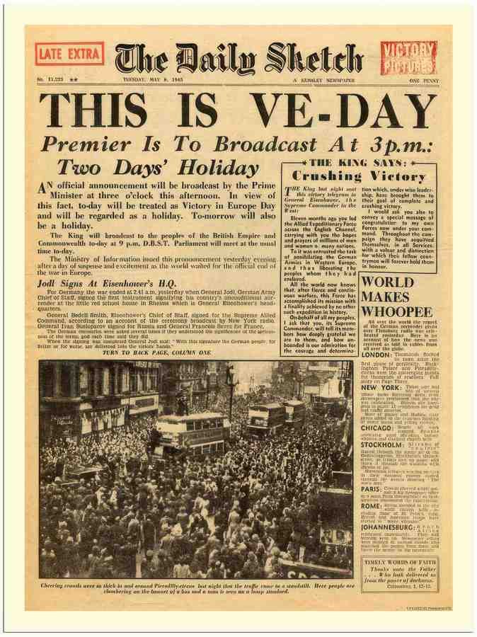02 this is VE day daily sketch newspaper front page 2 Vintage Advert A4 Photo Print