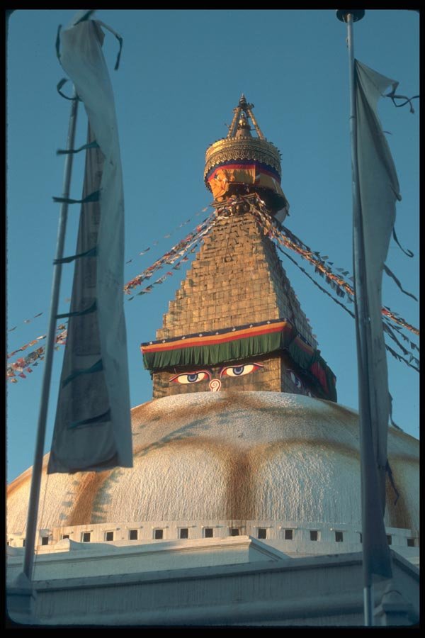 020032 Painted Buddha Eyes On Harmika Of Bodnath Chorten A4 Photo Print