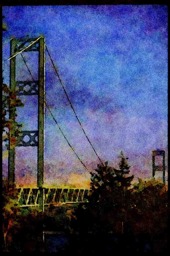 022002 Narrows Bridge With Mountain, Suspension A4 Limited Edition Watercolour Print