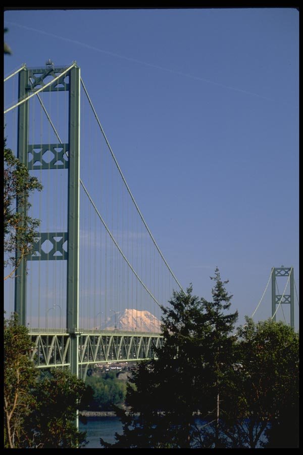 022002 Narrows Bridge With Mountain, Suspension A4 Photo Print