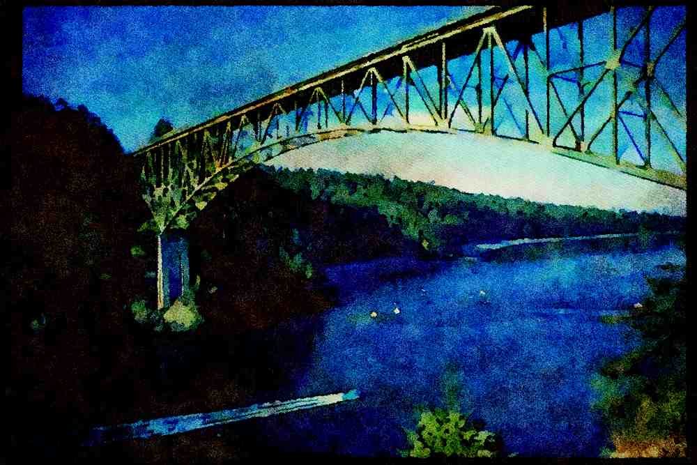 022003 Steel Arch Over Boats, Deception Pass A4 Limited Edition Watercolour Print