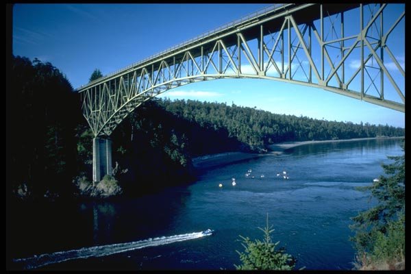 022003 Steel Arch Over Boats, Deception Pass A4 Photo Print