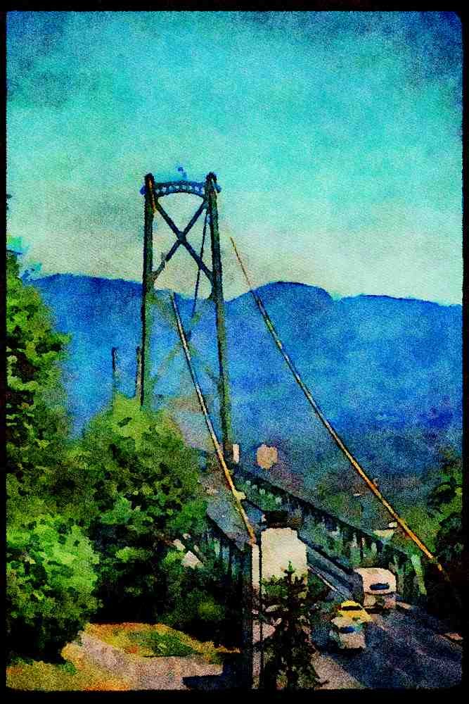 022011 End Of Suspension Bridge With Cars A4 Limited Edition Watercolour Print