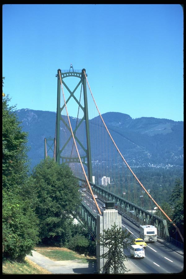 022011 End Of Suspension Bridge With Cars A4 Photo Print