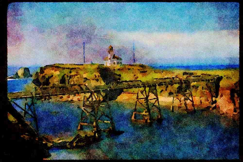 022012 Railroad Bridge In Front Of Lighthouse A4 Limited Edition Watercolour Print