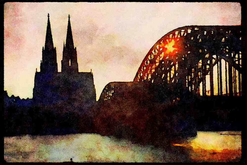 022021 Arched Bridge With Twin Church Spires A4 Limited Edition Watercolour Print