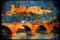 022026 Stone Arched Bridge With Castle Behind A4 Limited Edition Watercolour Print