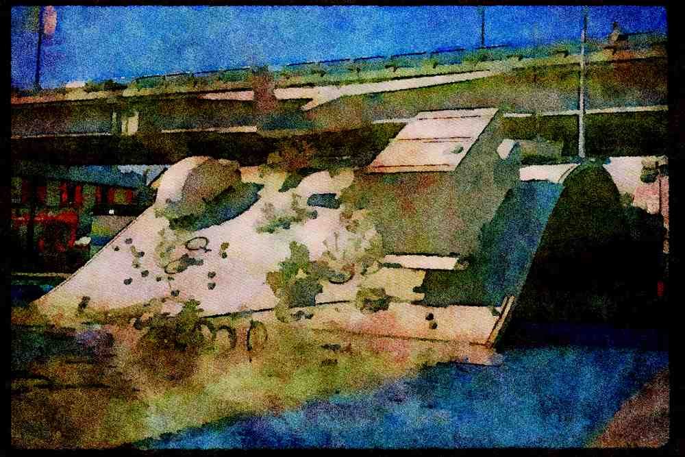 022027 Modern Art Sculptures In Water A4 Limited Edition Watercolour Print