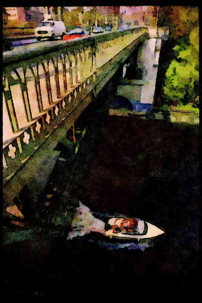 022032 Boat Passing Under Bridge, Overhead A4 Limited Edition Watercolour Print