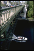 022032 Boat Passing Under Bridge, Overhead A4 Photo Print