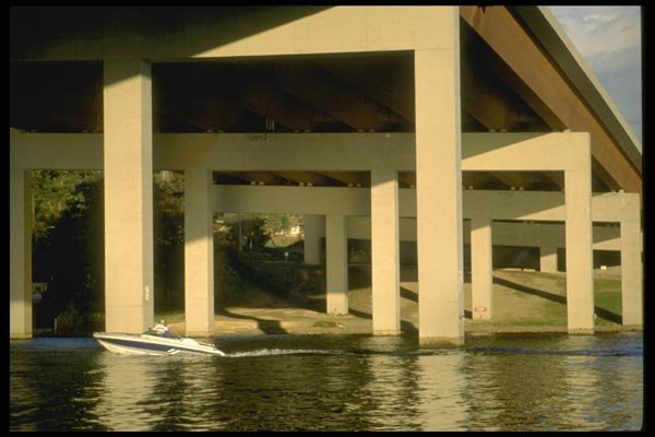 022034 Beams Supporting Bridge, With Boat A4 Photo Print