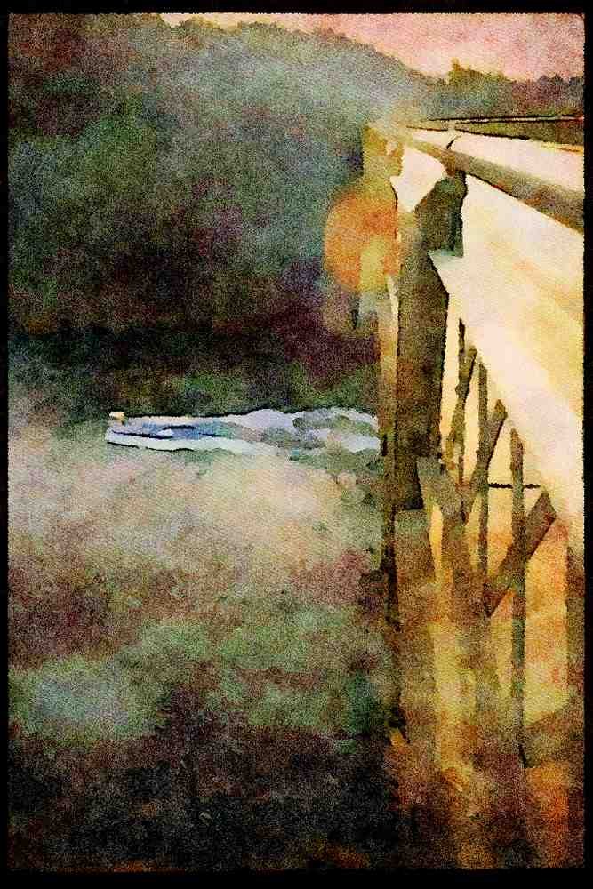 022040 Edge View Off Bridge, With Boat A4 Limited Edition Watercolour Print