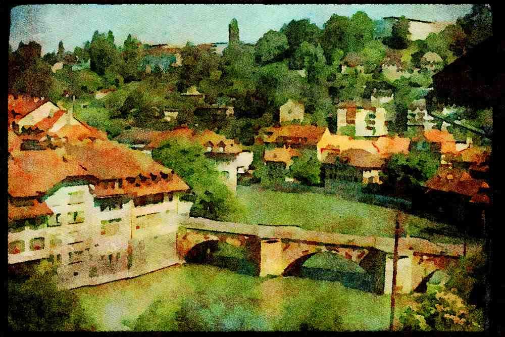 022042 Arched Stone Bridge At Bend In River A4 Limited Edition Watercolour Print