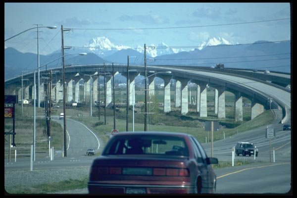 022046 Beamed Overpass With Mountains A4 Photo Print
