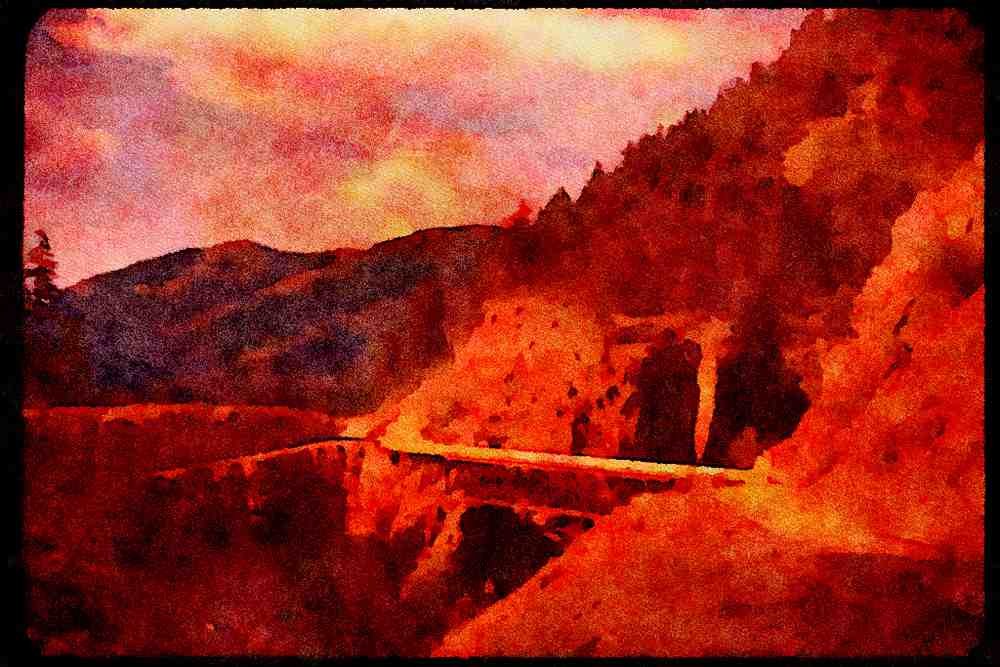 022053 Trussed Bridge Over Ravine A4 Limited Edition Watercolour Print