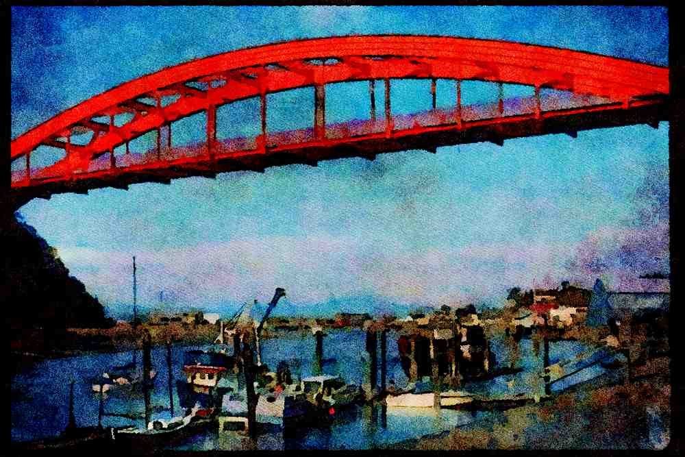 022055 Red Through arch With Fishing Boats A4 Limited Edition Watercolour Print