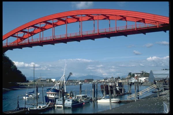 022055 Red Through arch With Fishing Boats A4 Photo Print